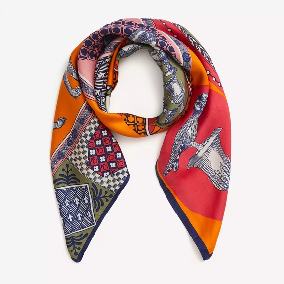 INOUI EDITIONS - bright illustrated large square silk scarf - NEW - Picture 1 of 4